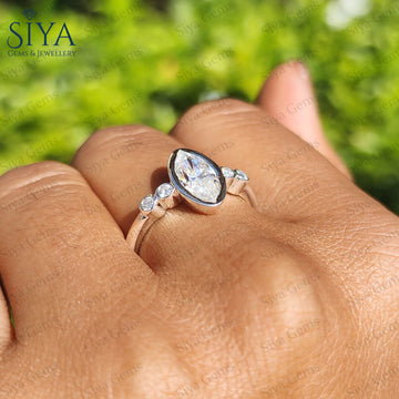 Bezel Marquise Cut Moissanite Engagement Ring Five Stone Ring Wedding Ring 14k Solid Gold Ring Marquise Cut Bezel Set Ring Proposal Ring