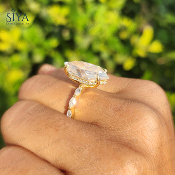 Hexagon Lab-Grown Diamond Engagement Ring 14K Gold Hidden Halo Wedding Promise Ring for Her