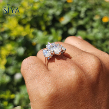 Three Stone Marquise Cut Moissanite Engagement Ring  Nature Inspire Ring 14K Solid Gold Ring Marquise Cut Wedding Gift For Women