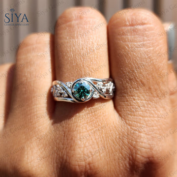 Cyan Blue Moissanite Engagement Ring Round Cut Diamond Wedding Ring Vintage Infinity Ring 14K Solid Gold Ring Anniversary Gift For Her