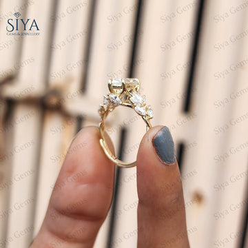 Floraler Marquise Cut Moissanit Verlobungsring Vintage 14K Gold Moissanit Diamant Ehering Natur Inspirierender Ring Versprechensring für Frauen