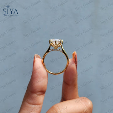 Portuguese Cut Lab-Grown Diamond Engagement Ring Antique Style Solitaire Cathedral Wedding Ring for Her