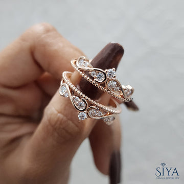 Vintage-Style Contour Solitaire Enhancer Diamond Ring Moissanite Engagement Ring 14K Gold Ring Round Solitaire Double Curved Stacking Band