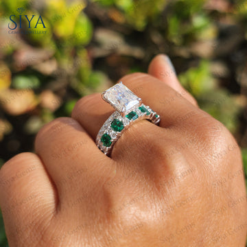 Strahlend geschliffener Diamant Verlobungsring Set Weißgold Ehering Brautset 1,5 CT Moissanit Ring Schmuck Jahrestag Geschenk für Sie Individueller Ring