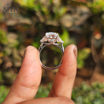 Radiant Cut Lab-Grown Diamond Three Stone Engagement Ring 14K Gold Trapezoid Side Stone Promise Ring