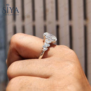 Oval geschliffener Moissanit Diamant Verlobungsring Oval geschliffener Cluster Ehering 14K Massiv Weißgold Ring Jahrestag Geschenk Versprechensring für Frauen