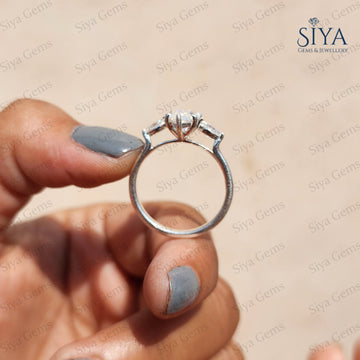 Marquise Cut Lab-Grown Diamond Three Stone Engagement Ring 14K Solid Gold Anniversary Wedding Ring