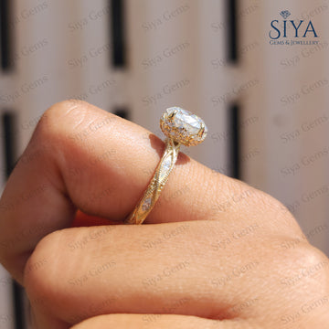 2.5 CT Oval Cut Moissanite Engagement Ring 14K Gold Hidden Halo Ring Milgrain Vintage Art Deco Ring Classic Solitaire Ring Antique Wedding Ring