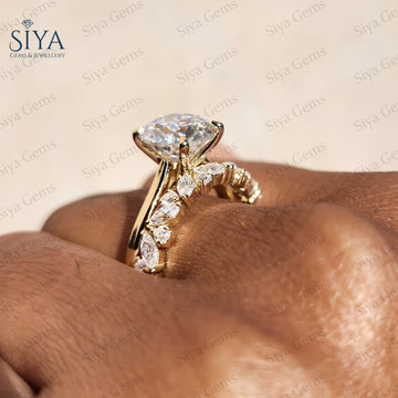 3CT Rundschliff Moissanit Diamant Verlobungsring Set 14K Gold Brautring Set Unikat Ehering Set für Sie Rundschliff Diamant Ring Set