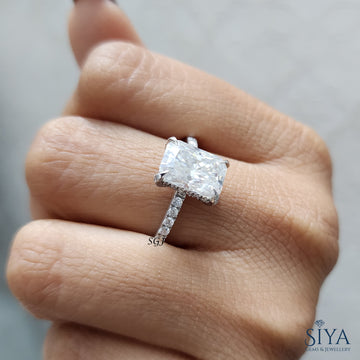 2CT Radiant Cut Moissanite Engagement Ring Hidden Halo Solitaire Radiant Cut Wedding Ring Anniversary Ring