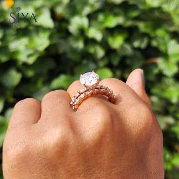 3CT Rundschliff Lab Grown Diamant Verlobungsring Set 14K Gold Brautring Set Unikat Ehering Set für Sie Rundschliff Diamant Ring Set