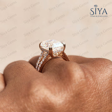 5CT Smaragdschliff Moissanit Verlobungsring Moissanit Ring Split Shank Solitär Ring 14k Gelbgold Vintage Art Deco Ehering